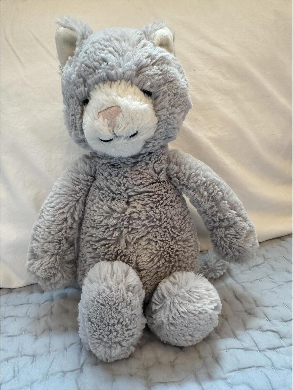 Jellycat Bashful Grey Kitty  white face pink nose